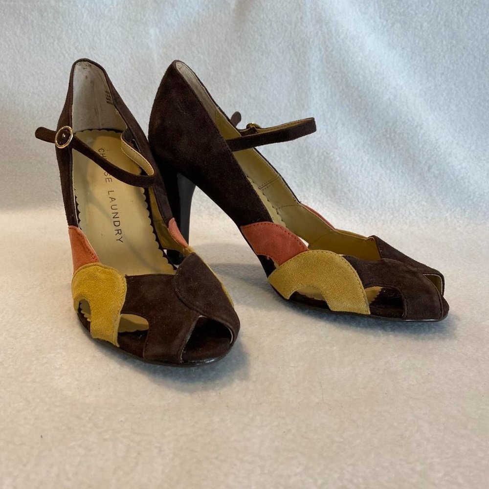 Chinese Laundry Multi-Color Suede Mary Jane Heels- Size 6